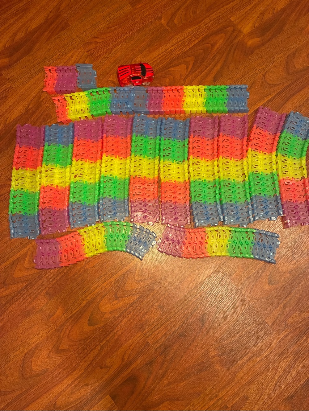 Colorful Rainbow Interlocking Track Pieces - Lot including Car Over 12 ft